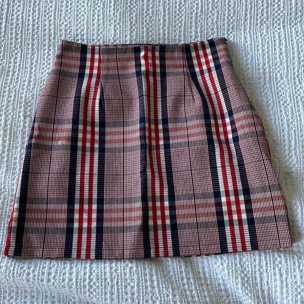Red plaid mini skirt